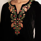 Black hand embroidered velvet kurta