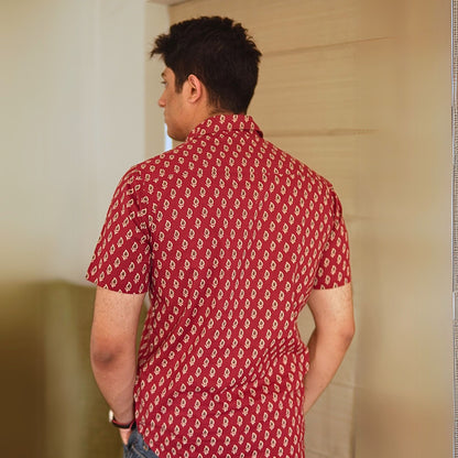 Red cotton printed half sleeves Shirt