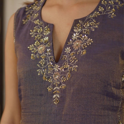 Navy Blue Metallic Chanderi Suit Set with Dupatta