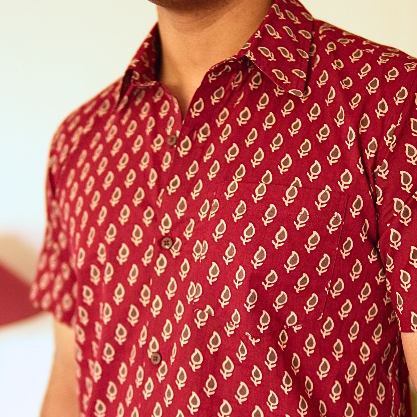 Red cotton printed half sleeves Shirt