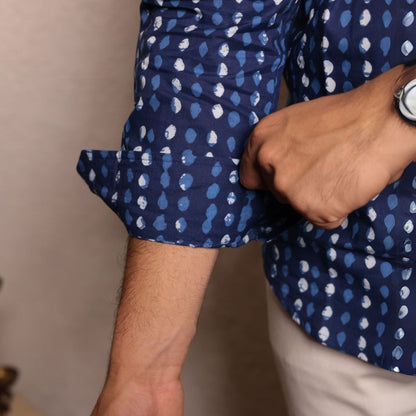 Navy Blue cotton printed full sleeves shirt