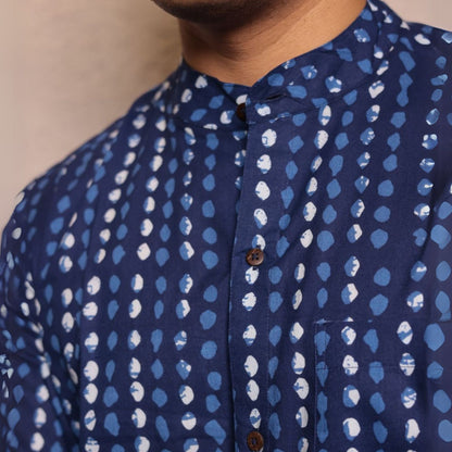 Navy Blue cotton printed full sleeves shirt
