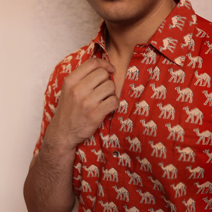 Red cotton printed half sleeves Shirt