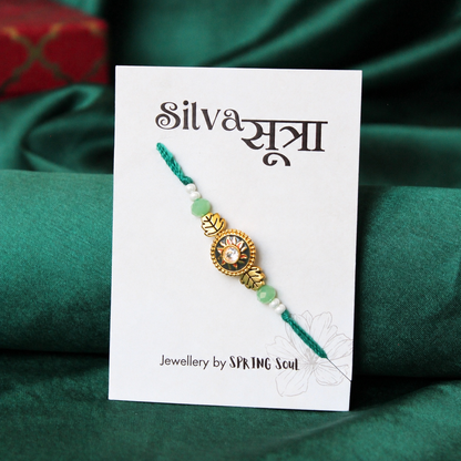 Green Beaded Leaf Charm Designer Rakhi