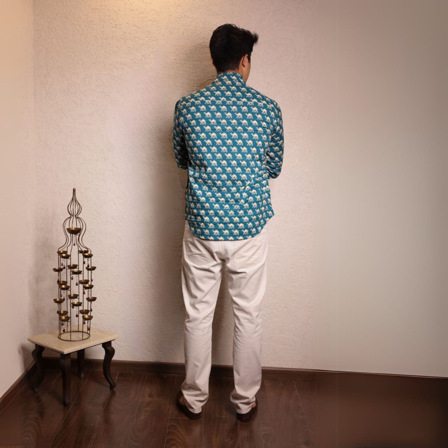 Teal blue cotton printed full sleeves Shirt