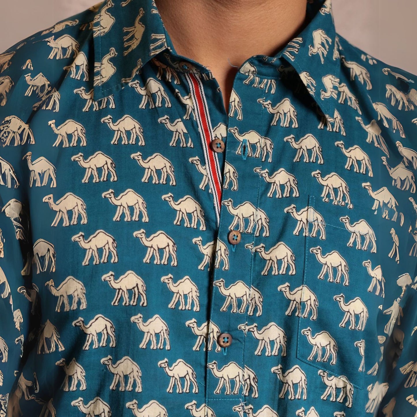 Teal blue cotton printed full sleeves Shirt