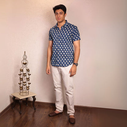 Blue cotton printed half sleeves Shirt