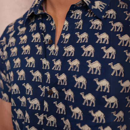 Blue cotton printed half sleeves Shirt