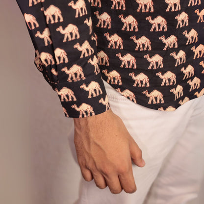 Black cotton printed full sleeves Shirt