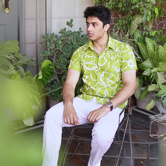 Green cotton printed half sleeves Shirt