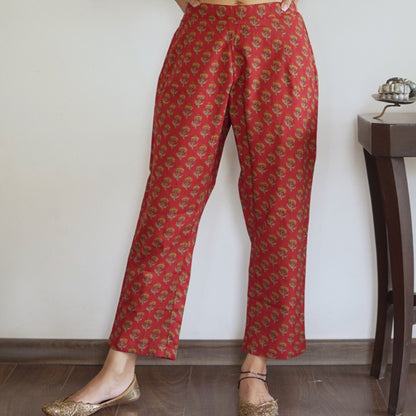 Red Floral Mirrorwork Cotton Kurta Set with Dupatta