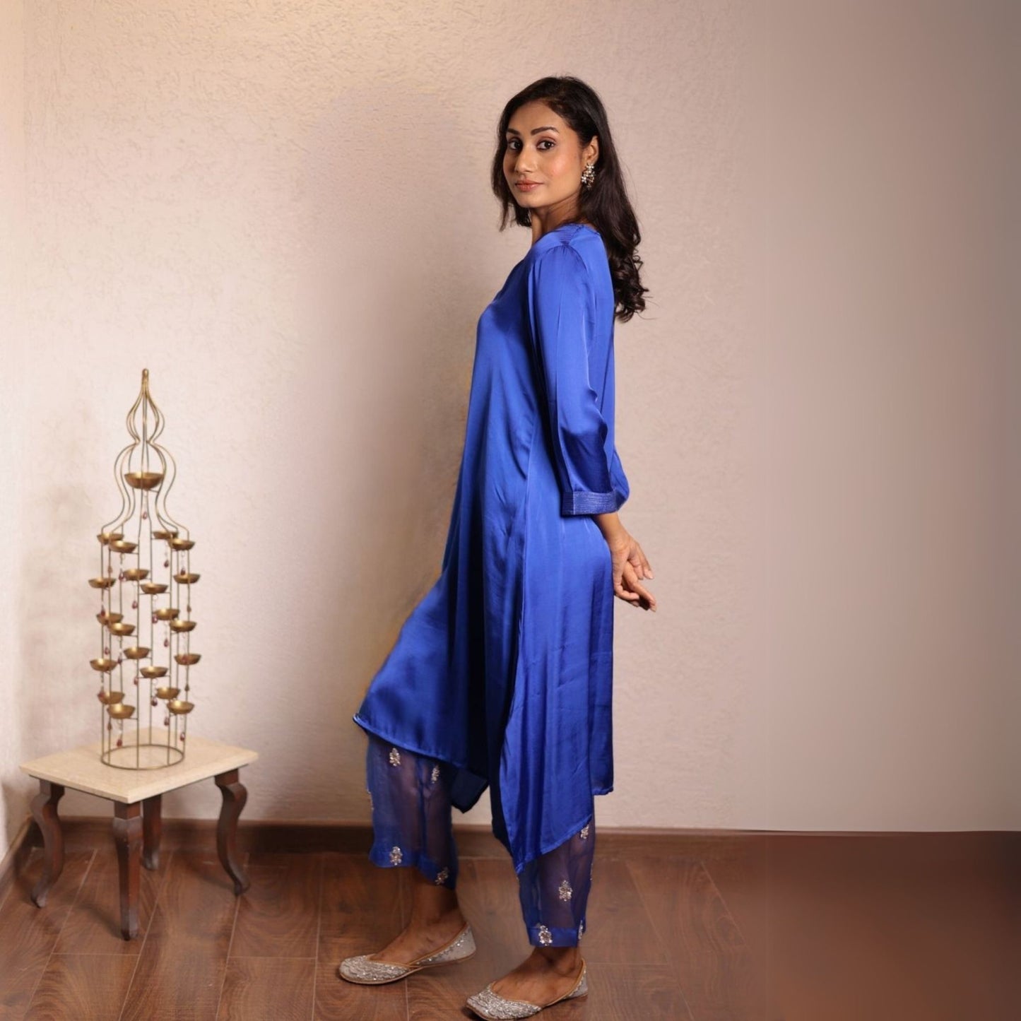 Navy Blue Sheer buta modal co-ord set
