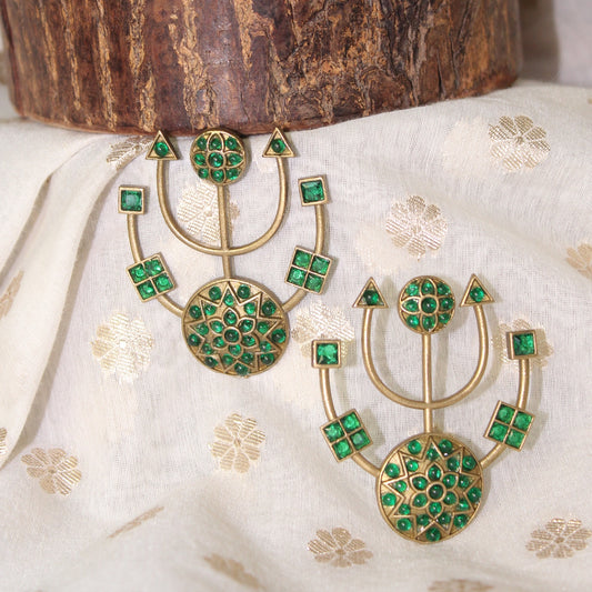 Silva Sutra Geometric Green Stone Earrings