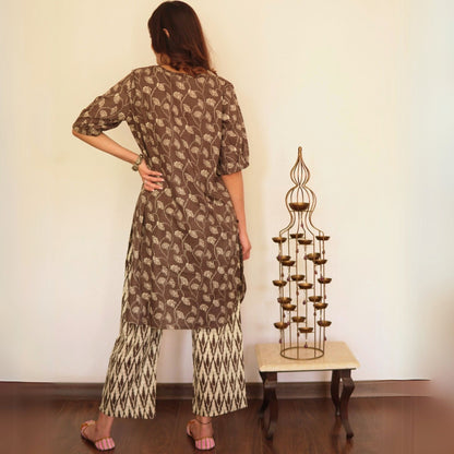 Brown Floral Kurta Set