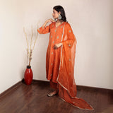 Orange chanderi hand embroidered kurta set with dupatta