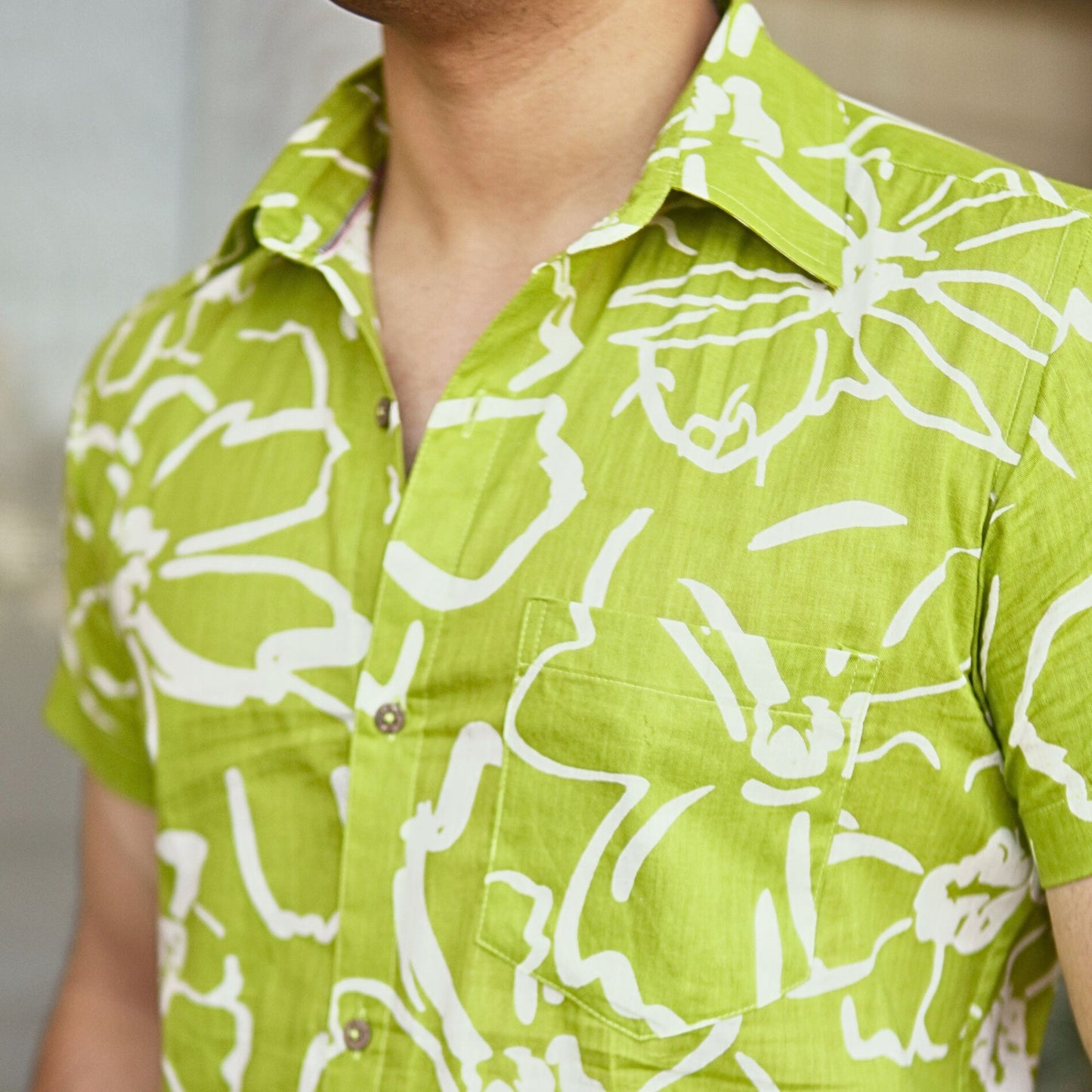 Green cotton printed half sleeves Shirt