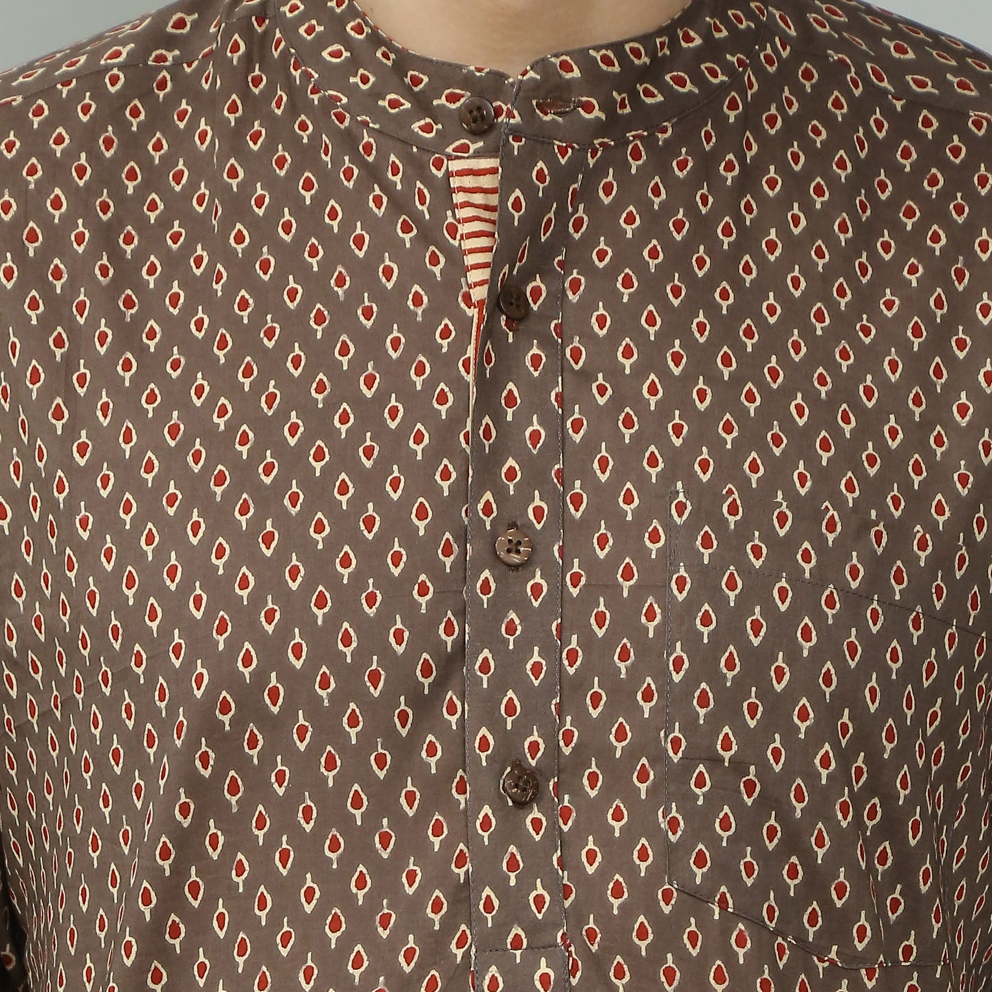 brown Cotton printed full sleeves kurta style shirt
