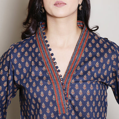 Navy blue printed kurta