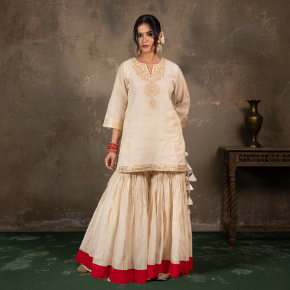 Off-wite Tissue Chanderi Sharara Set