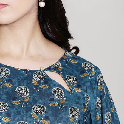 Teal embroidered Block Printed Co-ord Set
