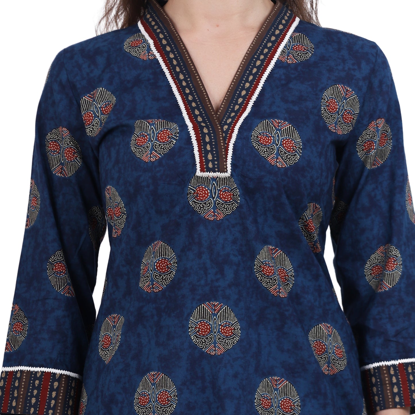 Navy Blue Kurta With Neck Detailing