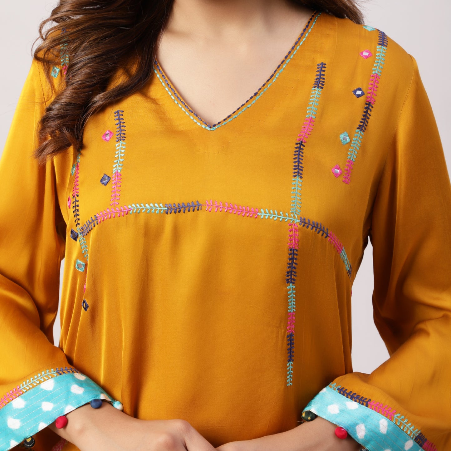plain embroidered Modal Silk Kurta with Pants