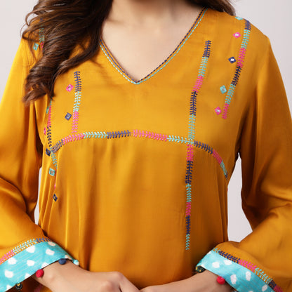 plain embroidered Modal Silk Kurta with Pants