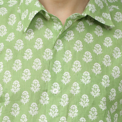 green Cotton printed half sleeves shirt