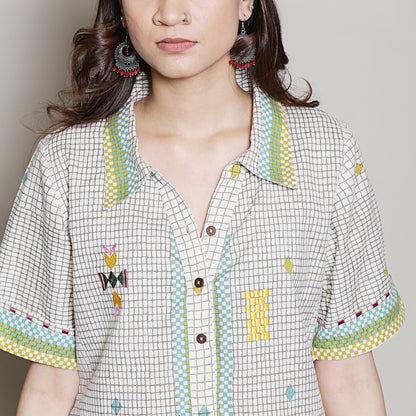 Multi color geometric printed co-ord set with embroidery