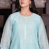 Aqua Blue chanderi kurta set with zari detailing