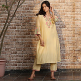 Cream embroidered kurta set with dupatta