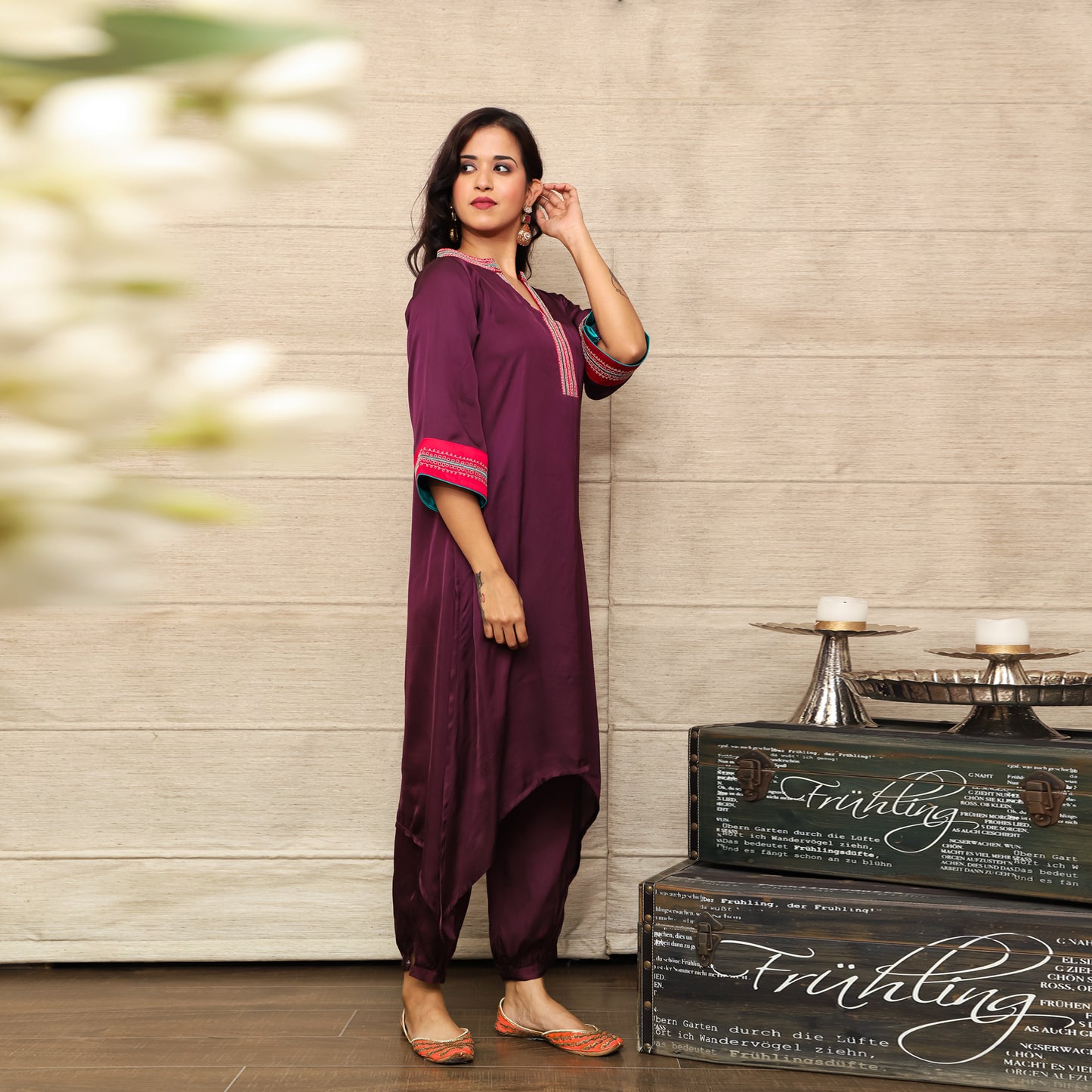 Wine embroidered co-Ord set