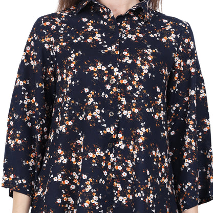 cotton viscose Collared floral Printed Knee-Length Dress