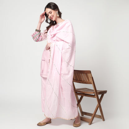 pink chanderi kurta Set