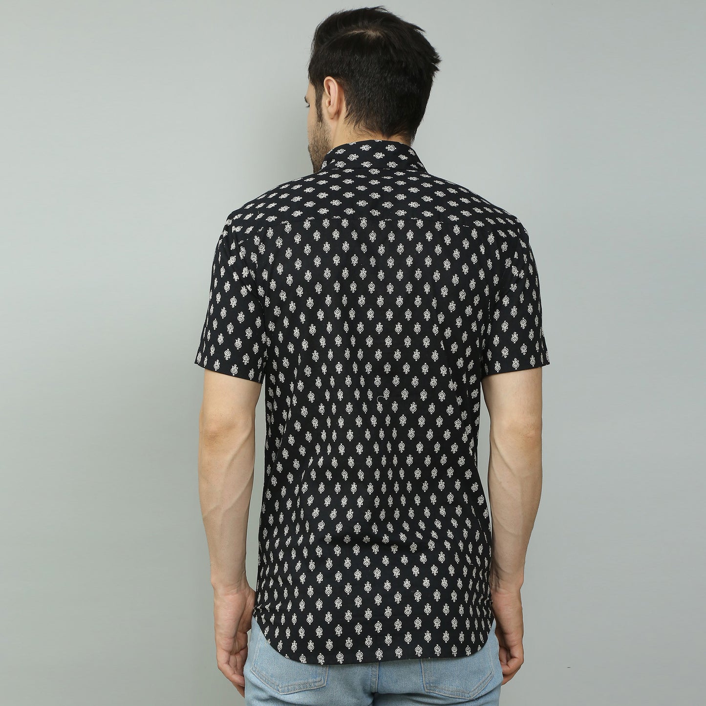 black Cotton printed half sleeves shirt