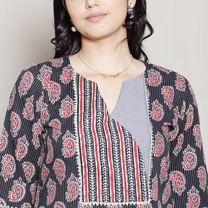 Block printed kurta with yoke