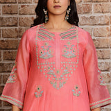 Coral embroidered kurta set with dupatta