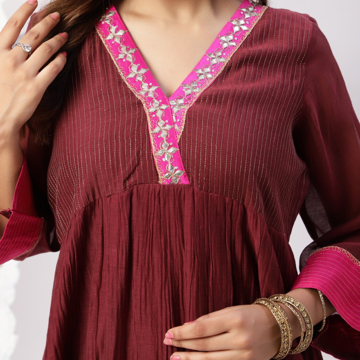 Chanderi embroidered set with kota zari dupatta