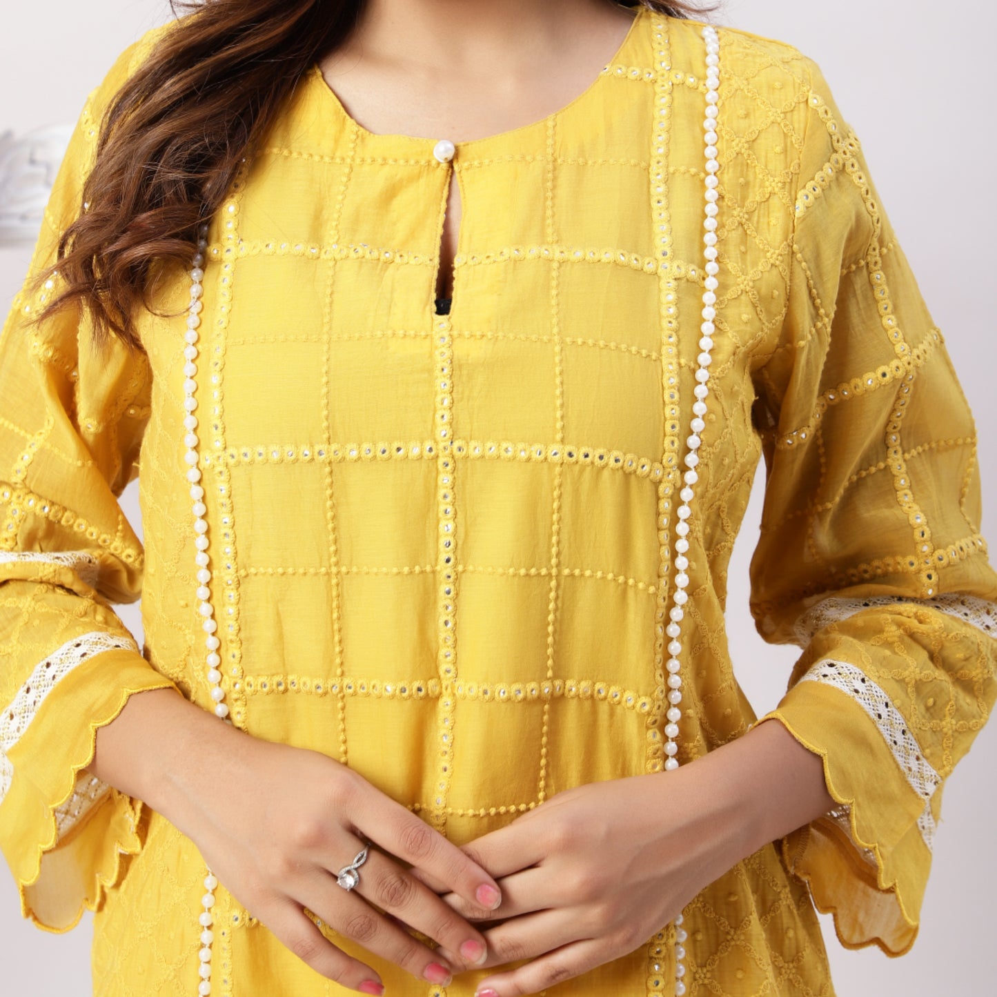 Chanderi mirror work kurta set with dupatta