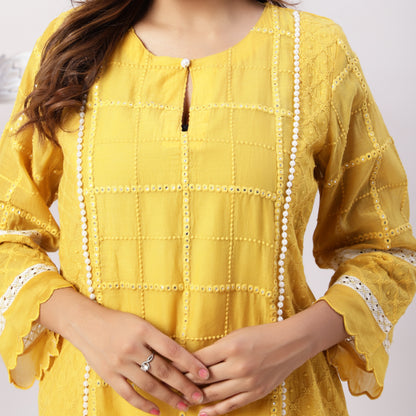 Chanderi mirror work kurta set with dupatta