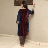 Colour Block Crushed Velvet Kurta