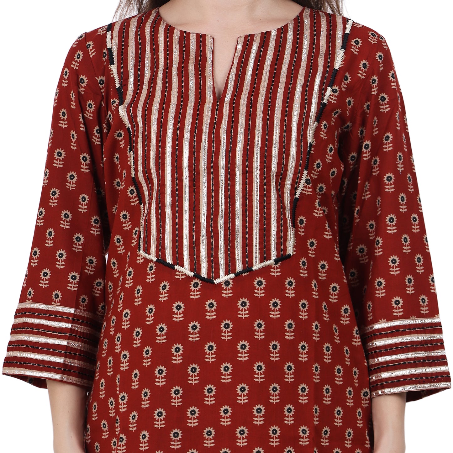 Maroon 3 piece Kurta Set with Gota & Embroidery