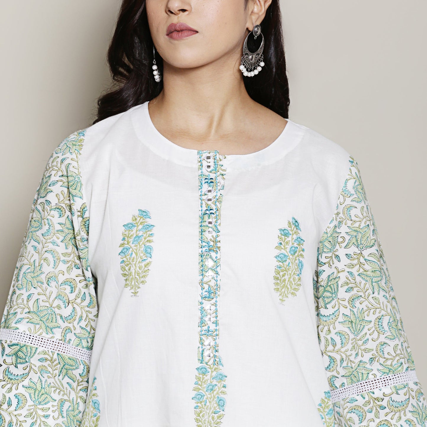 Mix-n-Match White-Blue Mughal Print Kurta Set