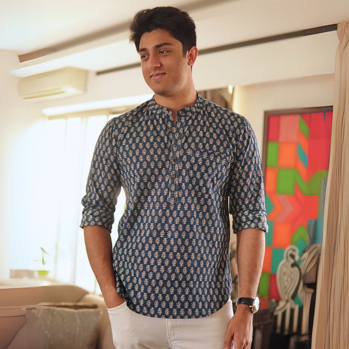 Cotton printed full sleeves kurta shirt
