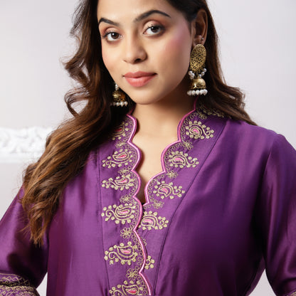 Chanderi embroidered set with organza dupatta