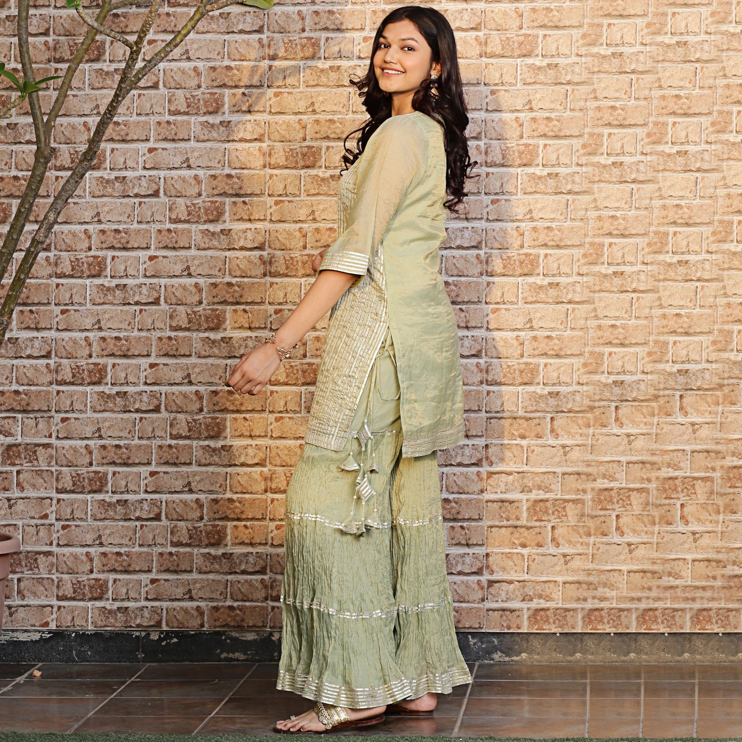 Pista green metallic sharara set