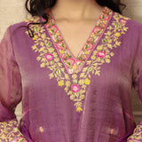 Embroidered purple metallic chanderi kurta set