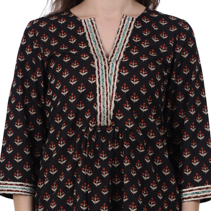 Black Block Printed 3 piece Kurta Set
