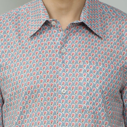 blue Cotton printed full sleeves shirt