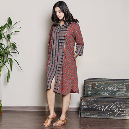 Cotton maroon shirt dress